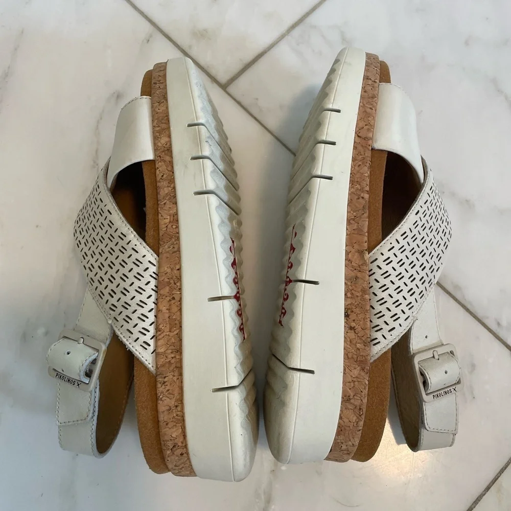 Pikolinos, women’s 5.5-6 euro 36, cream and tan leather platform summer sandals - Picture 6 of 9